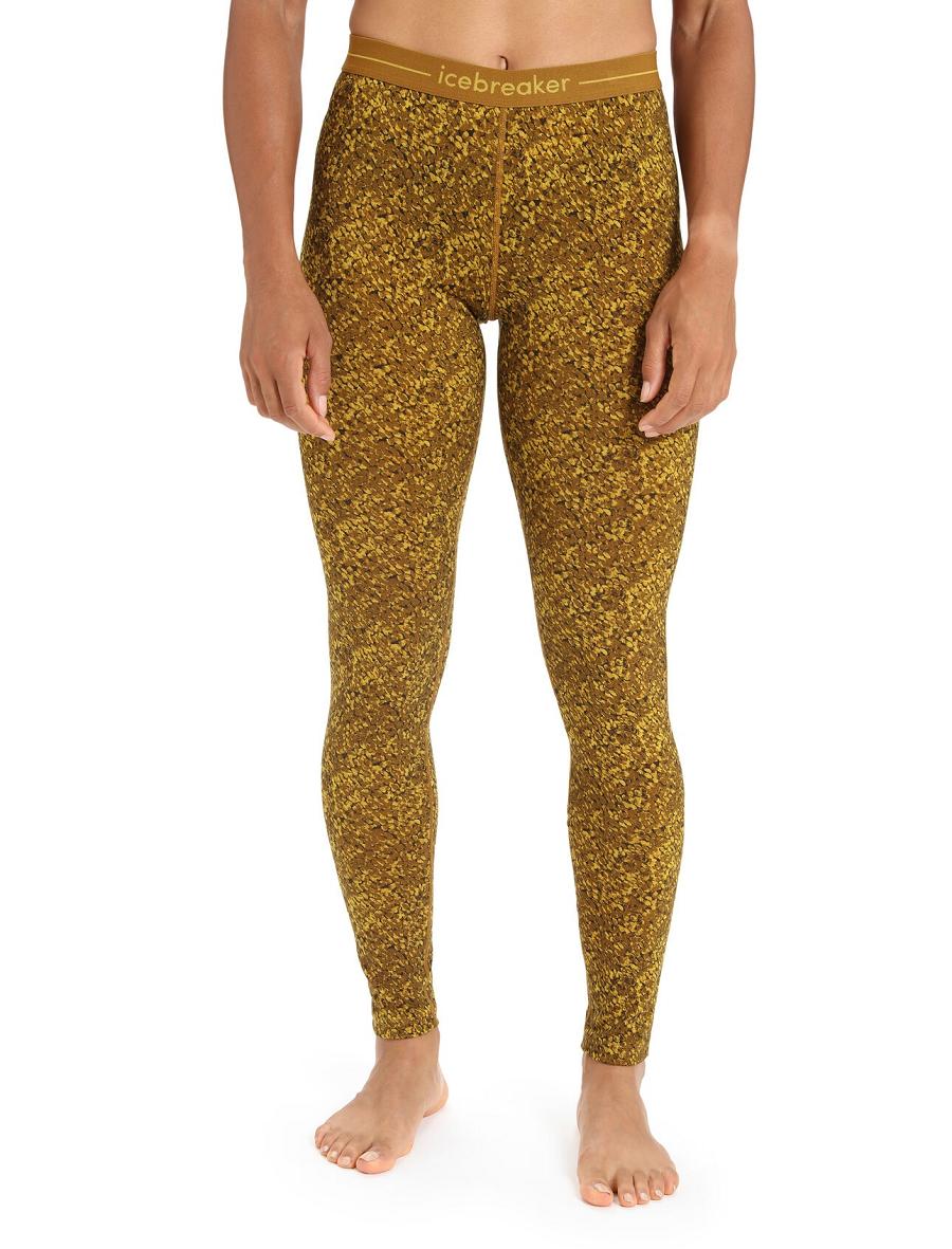 Women\'s Icebreaker Merino 200 Oasis Leggings Lichen Base Layers Silent Gold / Clove | CA 1106WNBY